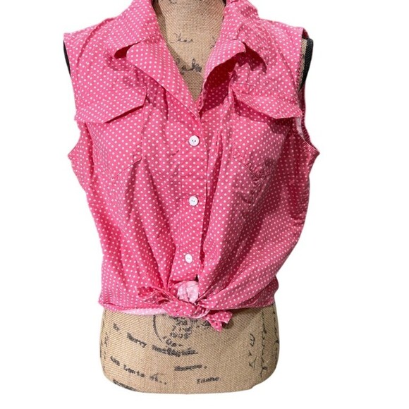 Talbots Tops - Rafaella Womens  Size 14 Pink & White Polka Dot Tie Waist Coquette Dainty